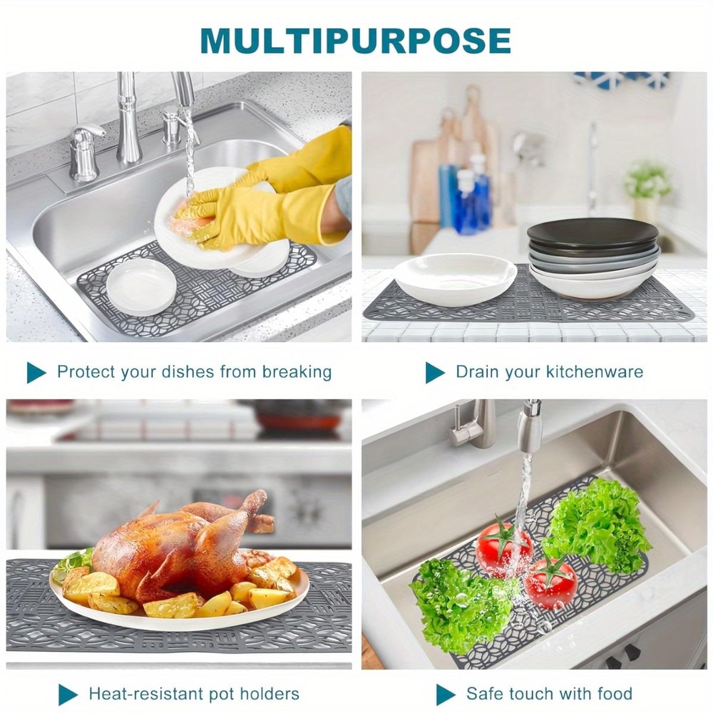 Premium Cuttable Silicone Sink Mat Dish Drainer Pad For Kitchen Cabinets 5