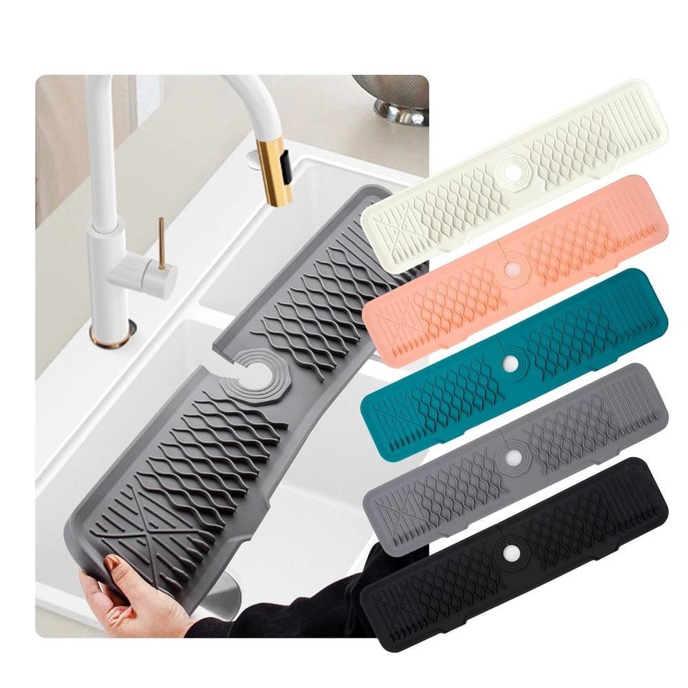 Silicone Faucet Splash Guard FastDrain Sink Organizer Mat 1