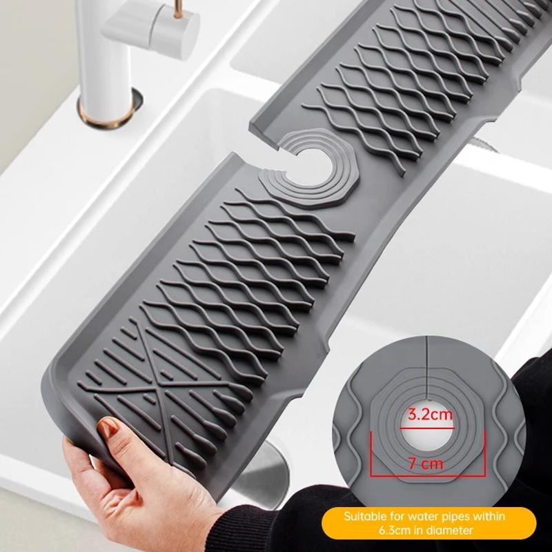 Silicone Faucet Splash Guard FastDrain Sink Organizer Mat 2