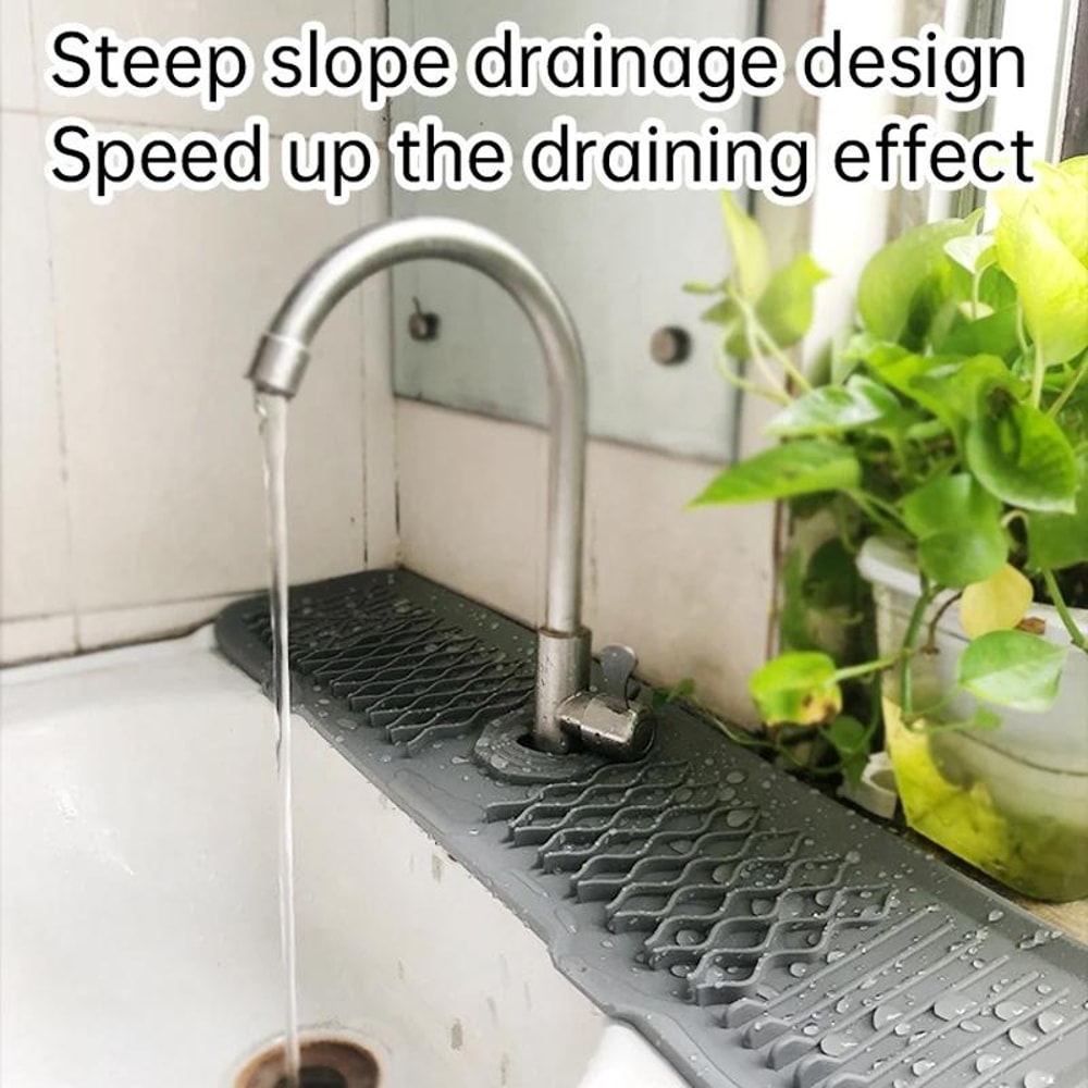 Silicone Faucet Splash Guard FastDrain Sink Organizer Mat 5