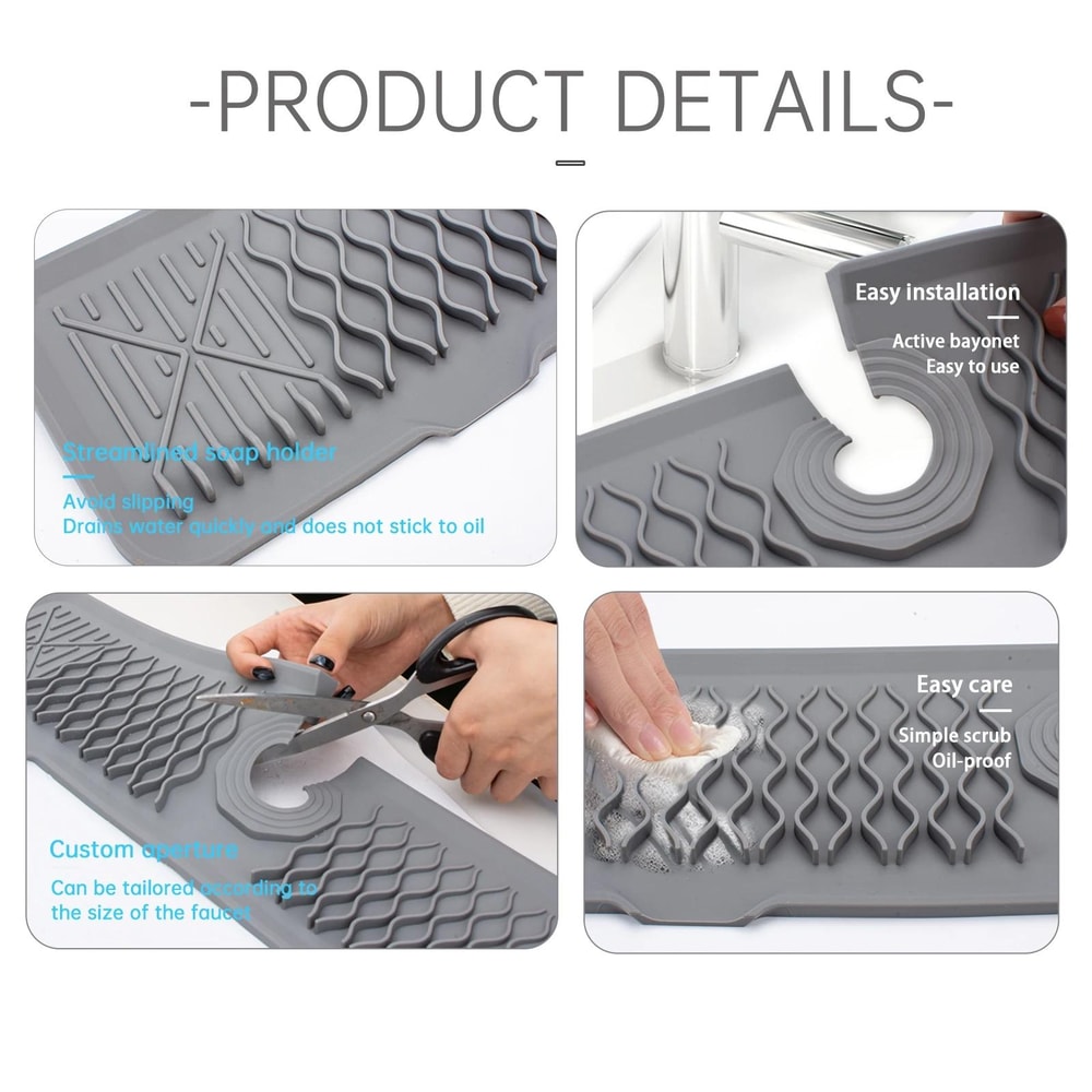 Silicone Faucet Splash Guard FastDrain Sink Organizer Mat 6