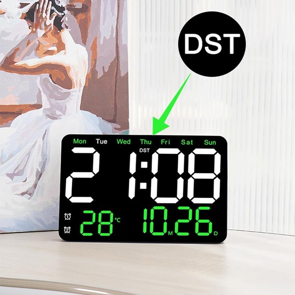 Smart LED Digital Wall Clock With Temperature Display Auto Dimming Silent Alarm 5