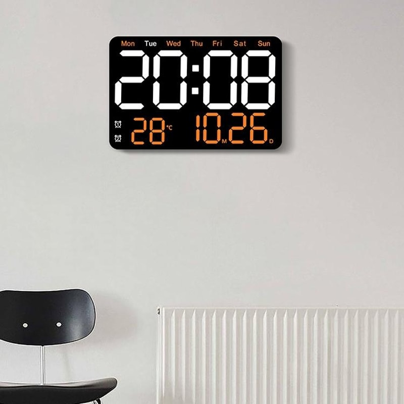 Smart LED Digital Wall Clock With Temperature Display Auto Dimming Silent Alarm 7