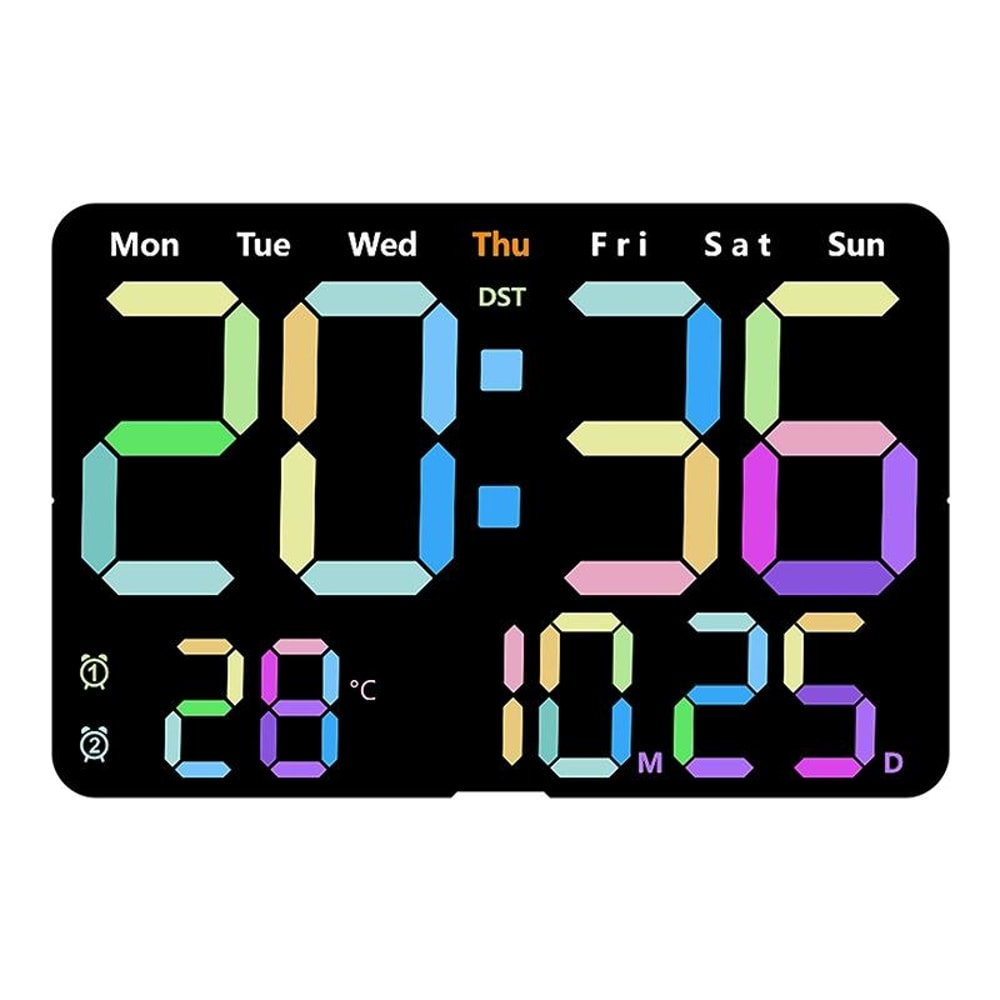 Smart LED Digital Wall Clock With Temperature Display Auto Dimming Silent Alarm 8