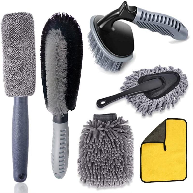 Premium Car Cleaning Brush Set With Tire Scrub Gloves For Wheels Dashboard Interior Detailing 6