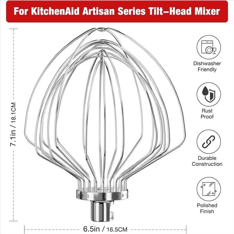 11-Wire Stainless Steel Whisk Attachment for KitchenAid 7 Quart Bowl-Lift Stand Mixer