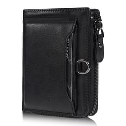 vintage leather slim wallet for men with card holder wallet, zipper coin pocket & multi card slots
