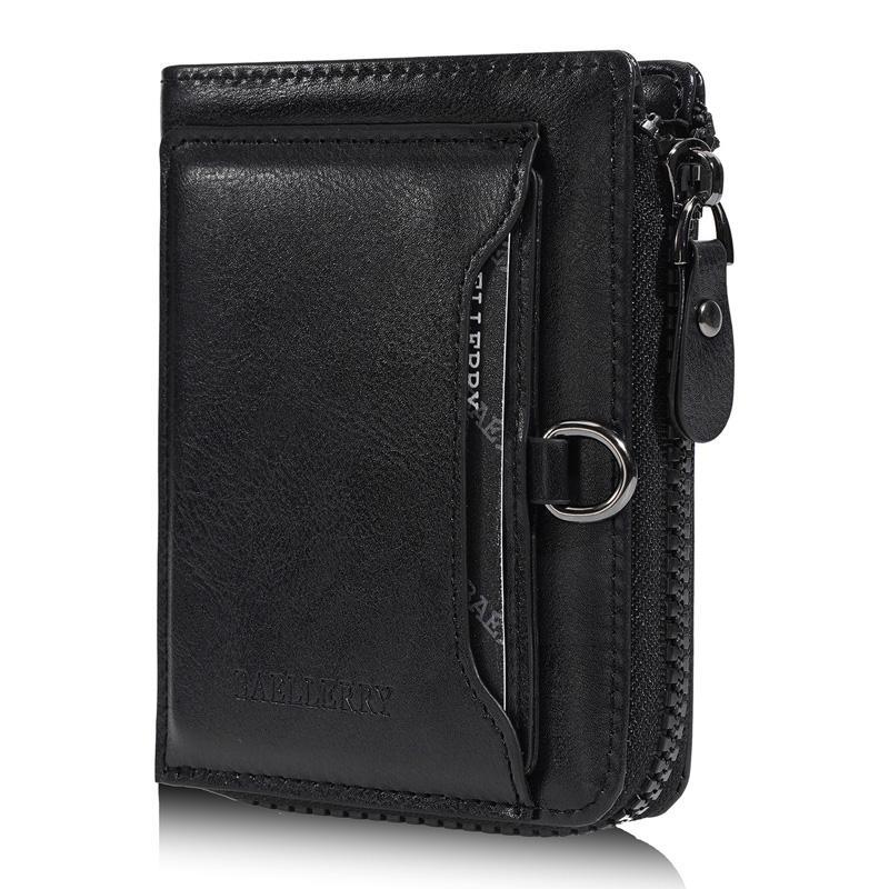 Vintage Leather Slim Wallet For Men With Card Holder Wallet Zipper Coin Pocket Multi Card Slots 0