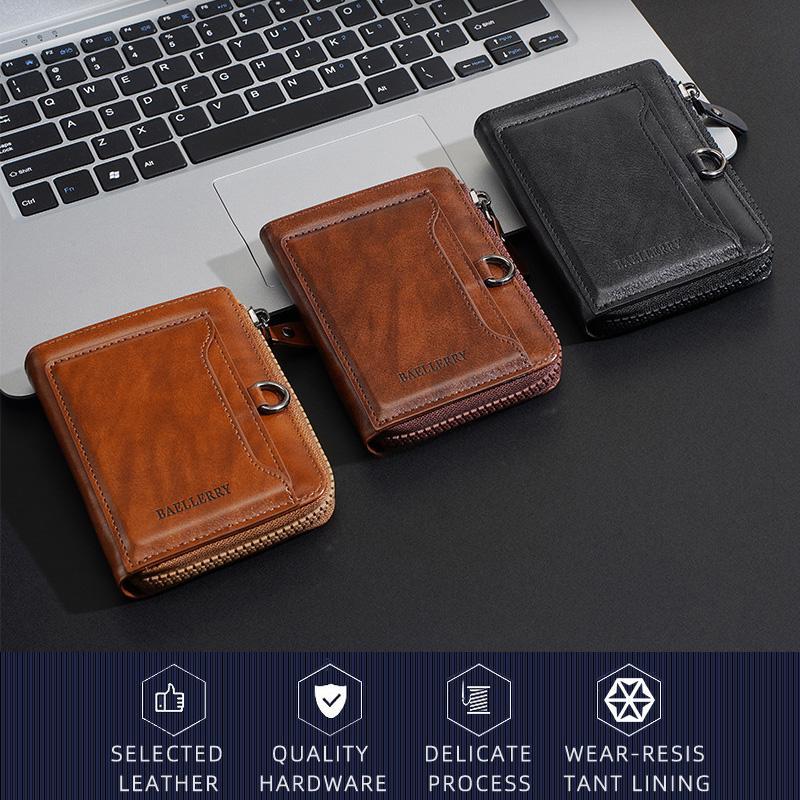 Vintage Leather Slim Wallet For Men With Card Holder Wallet Zipper Coin Pocket Multi Card Slots 1