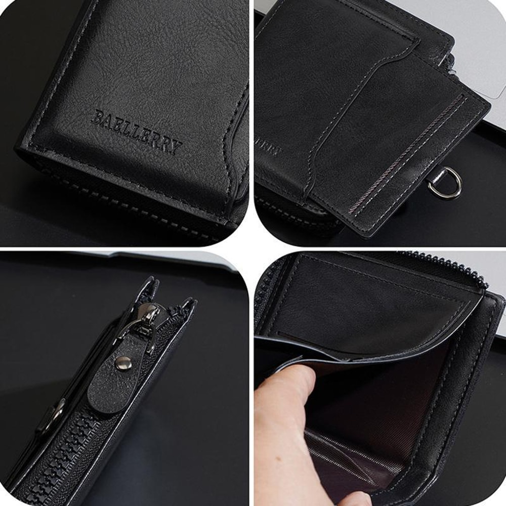 Vintage Leather Slim Wallet For Men With Card Holder Wallet Zipper Coin Pocket Multi Card Slots 3