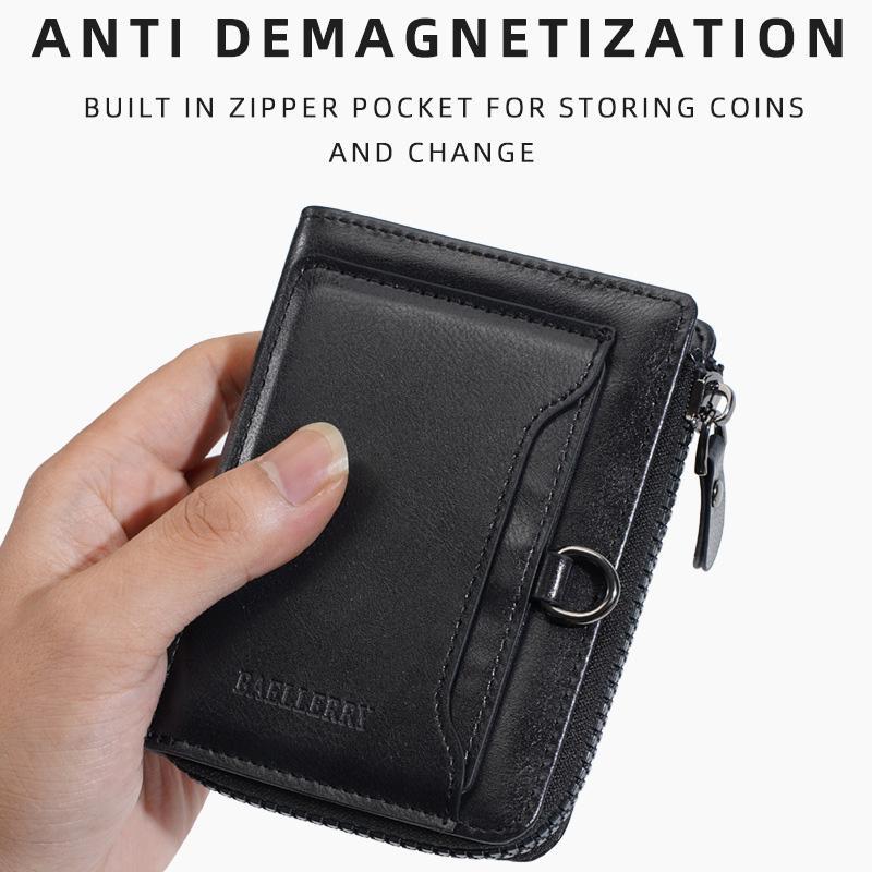 Vintage Leather Slim Wallet For Men With Card Holder Wallet Zipper Coin Pocket Multi Card Slots 4