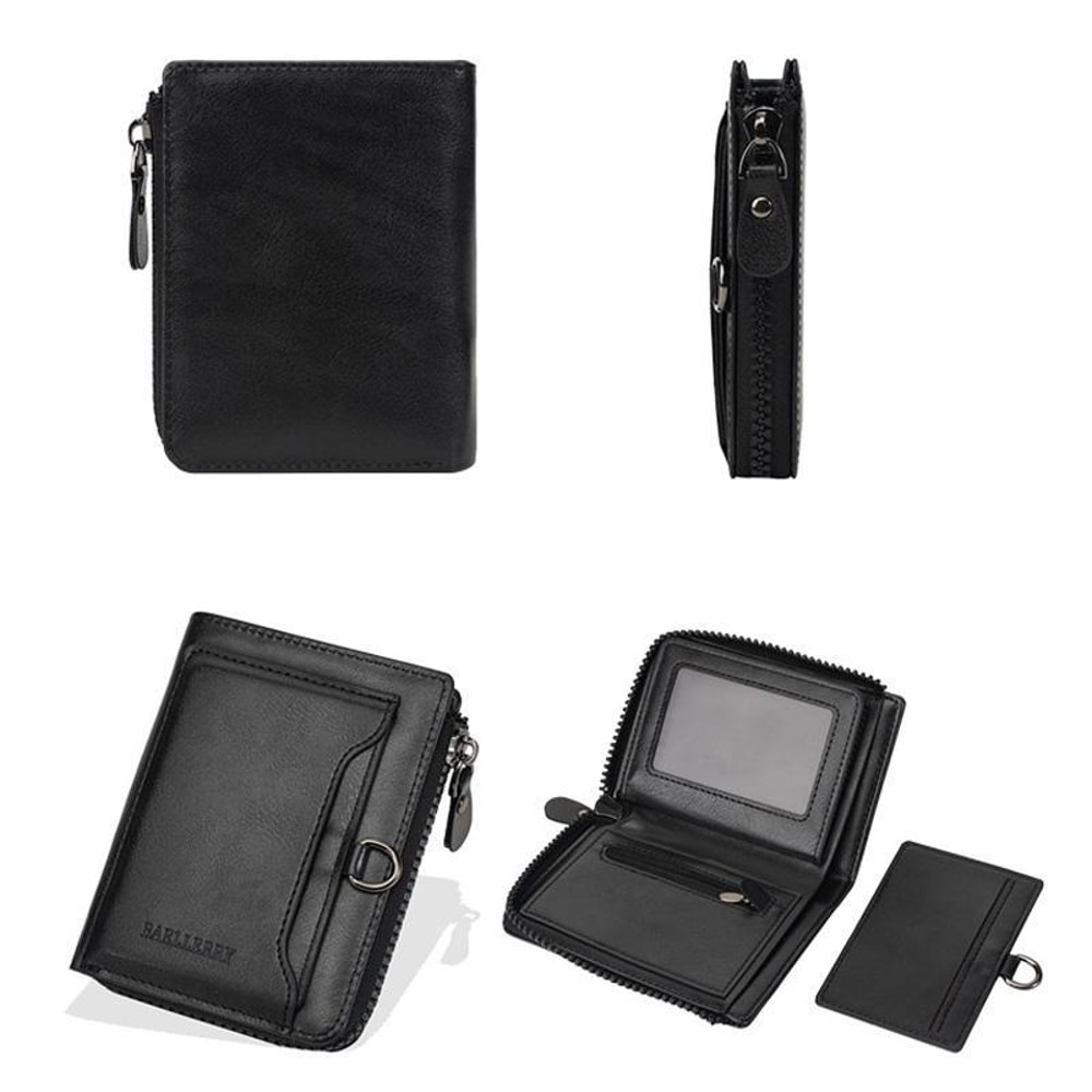 Vintage Leather Slim Wallet For Men With Card Holder Wallet Zipper Coin Pocket Multi Card Slots 6