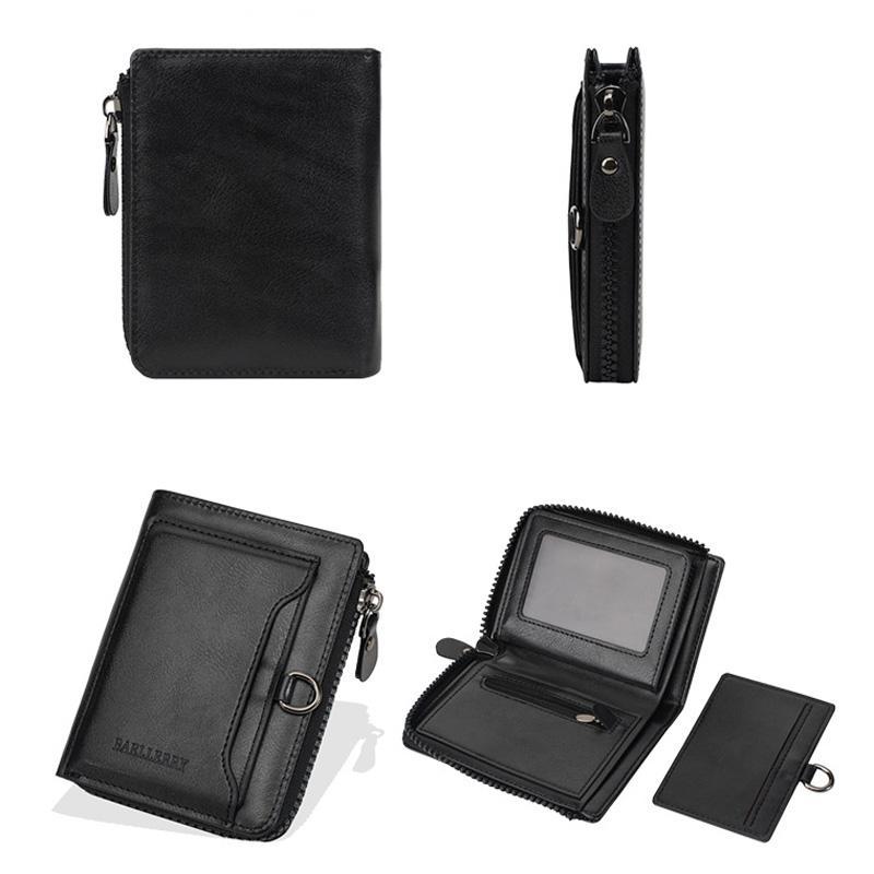 Vintage Leather Slim Wallet For Men With Card Holder Wallet Zipper Coin Pocket Multi Card Slots 6