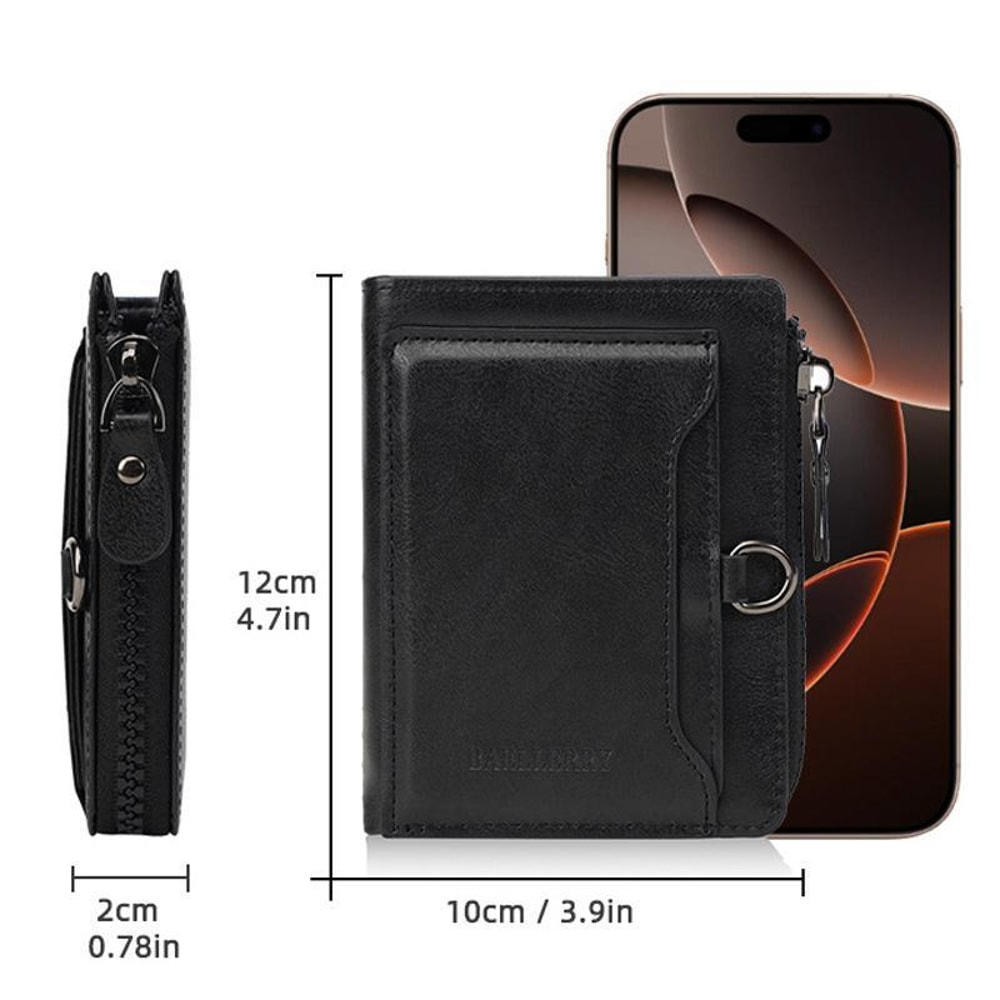 Vintage Leather Slim Wallet For Men With Card Holder Wallet Zipper Coin Pocket Multi Card Slots 7