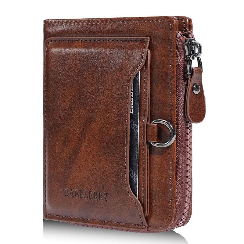 Vintage Leather Slim Wallet For Men With Card Holder Wallet Zipper Coin Pocket Multi Card Slots 9