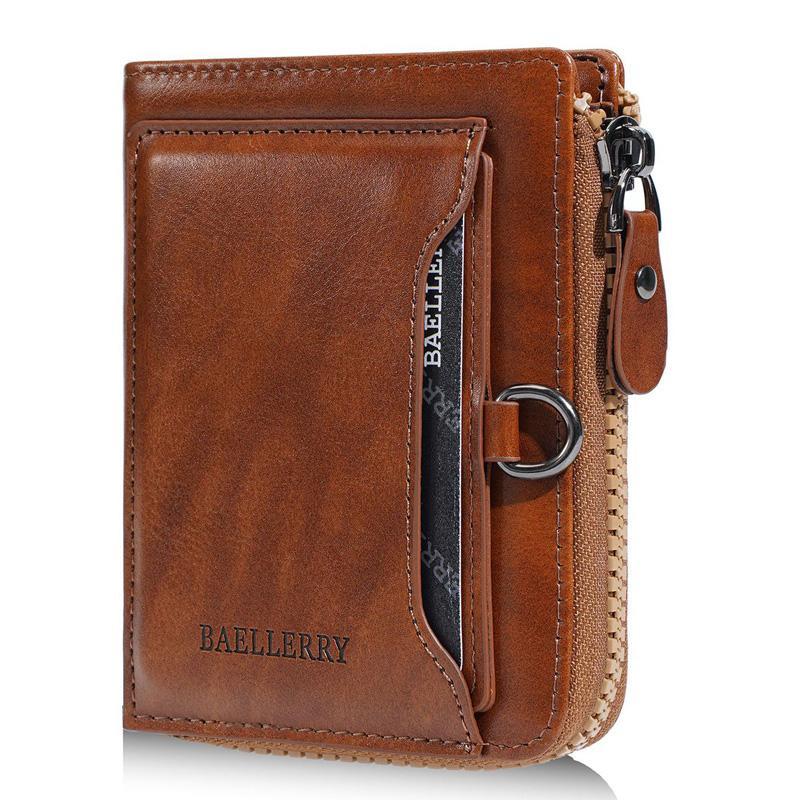 Vintage Leather Slim Wallet For Men With Card Holder Wallet Zipper Coin Pocket Multi Card Slots 10