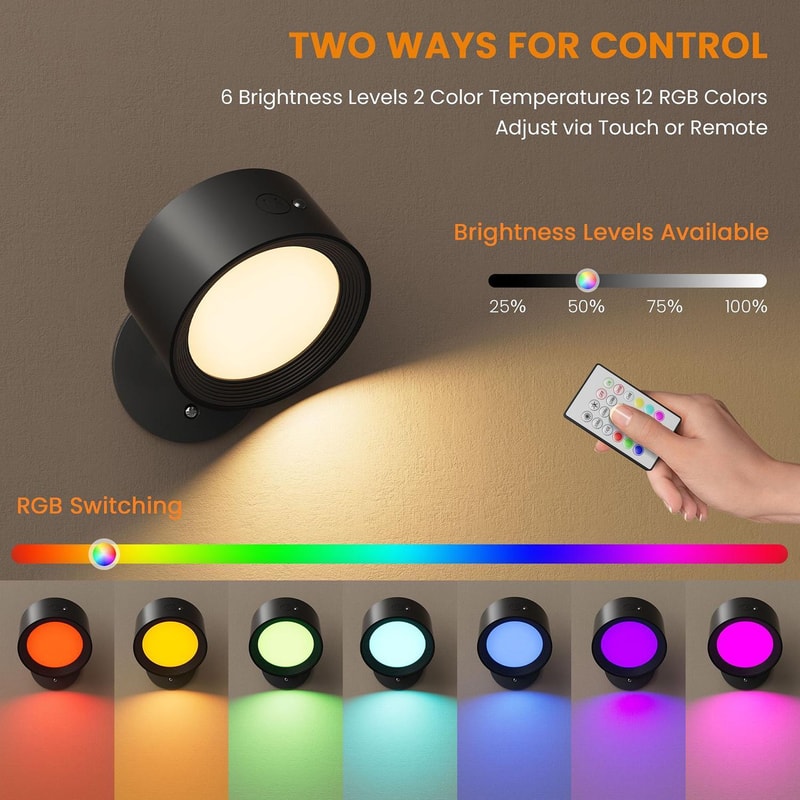 RGB Wall Sconce Smart Touch Control LED Lamp for Bedroom and Living Room