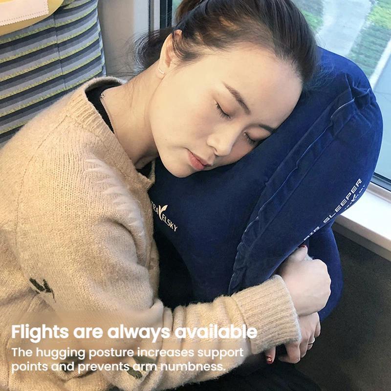 Inflatable Travel Pillow For Airplanes Office Naps Neck Support 9