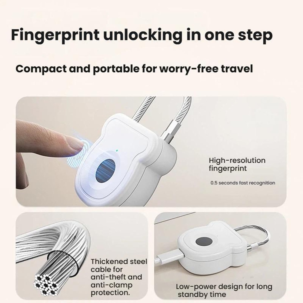 Smart Fingerprint Padlock USBC Rechargeable Travel Gym Locker Security Lock 2