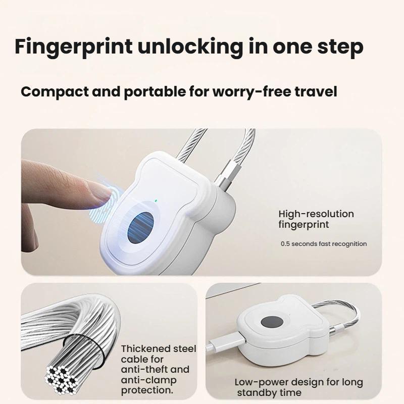 Smart Fingerprint Padlock USBC Rechargeable Travel Gym Locker Security Lock 2