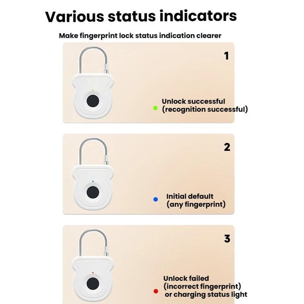 Smart Fingerprint Padlock USBC Rechargeable Travel Gym Locker Security Lock 6