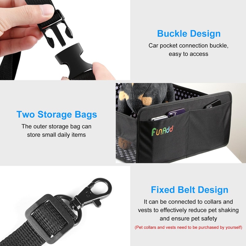 Waterproof Dog Car Seat Foldable Pet Travel Basket with Safety Leash