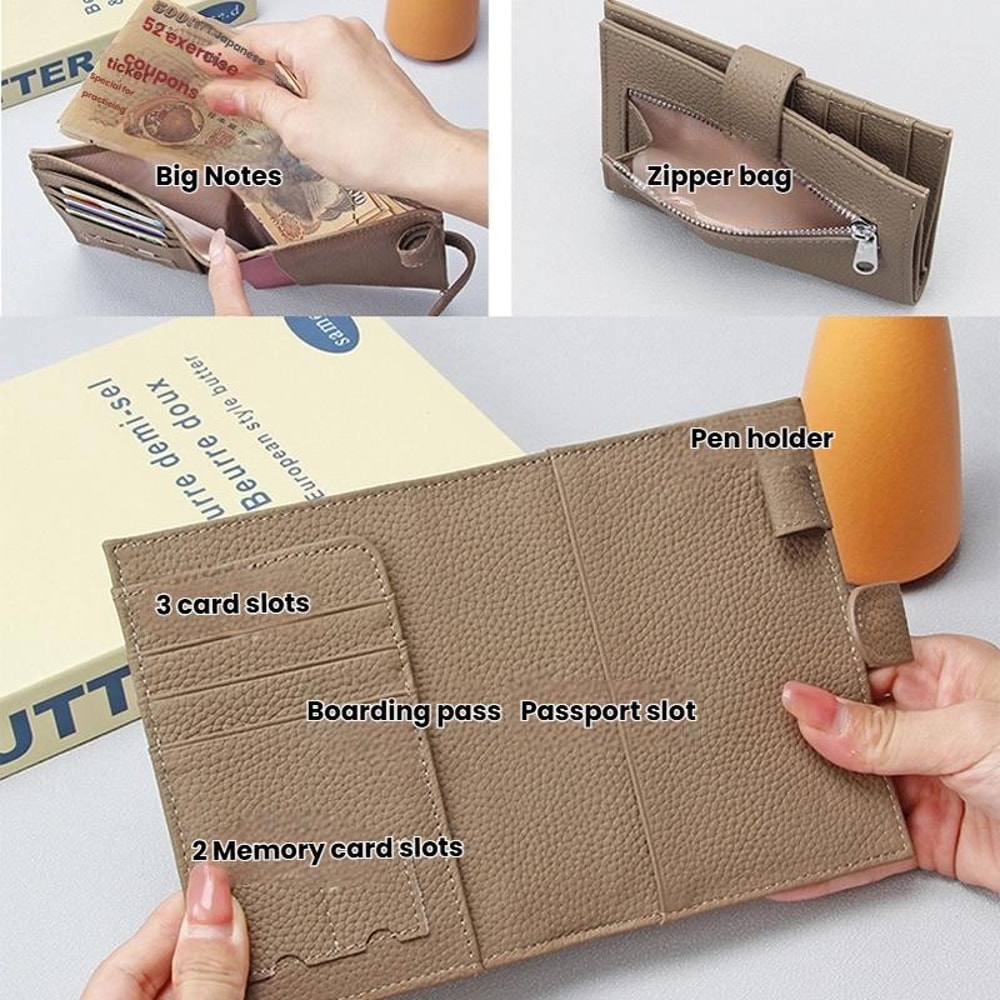 RFID Passport Holder Leather Travel Wallet With Card Slots And Zipper Pocket 2