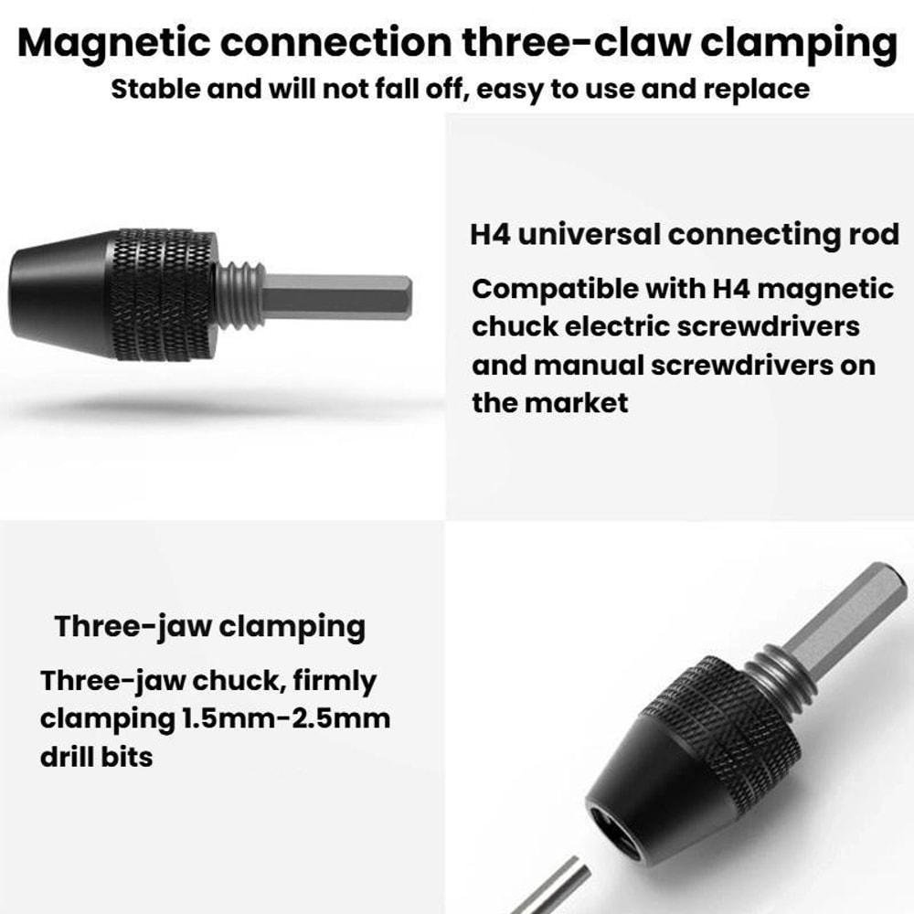 H4 Universal Three Jaw Chuck Adapter for Electric Screwdriver and Precision Drill Bits