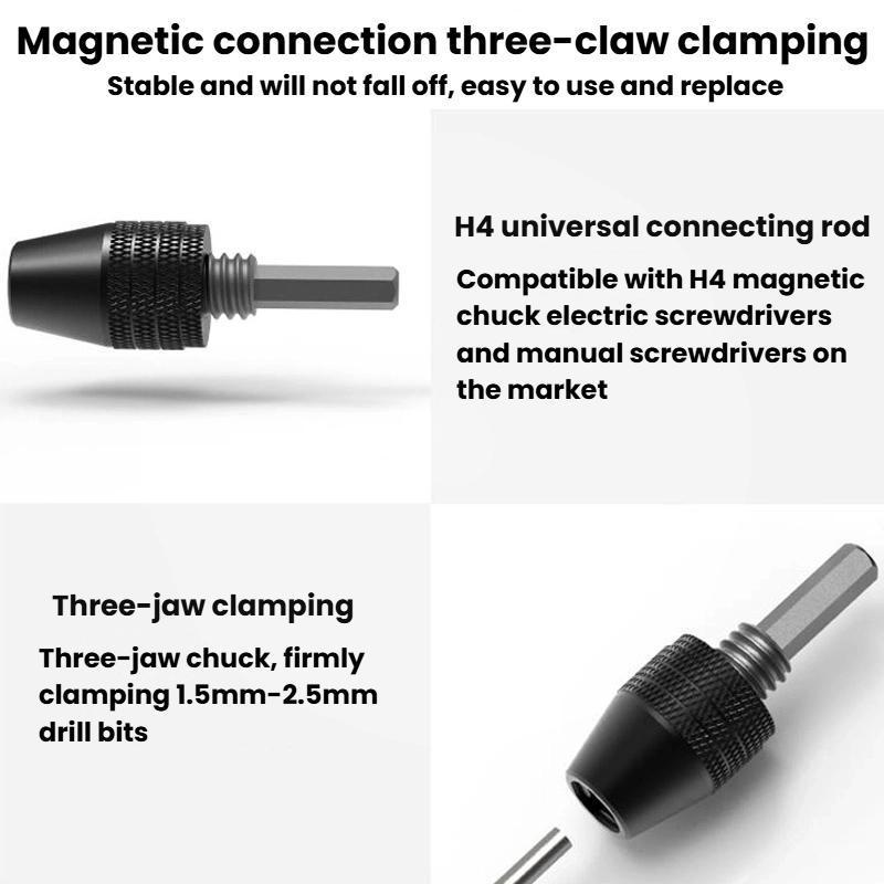 H4 Universal Three Jaw Chuck Adapter for Electric Screwdriver and Precision Drill Bits