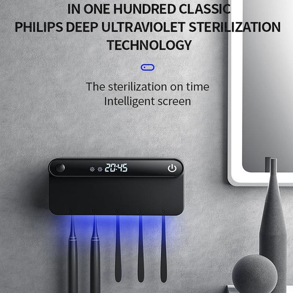 Smart UV Toothbrush Sanitizer & Dryer with Motion Sensor, USB-C Charging and Wall Mount