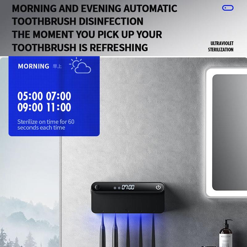 Smart UV Toothbrush Sanitizer & Dryer with Motion Sensor, USB-C Charging and Wall Mount