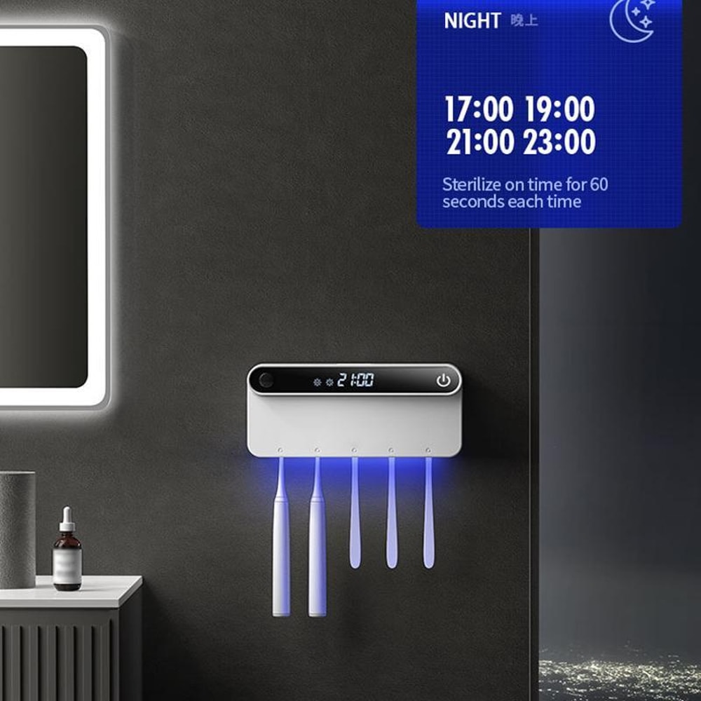 Smart UV Toothbrush Sanitizer & Dryer with Motion Sensor, USB-C Charging and Wall Mount