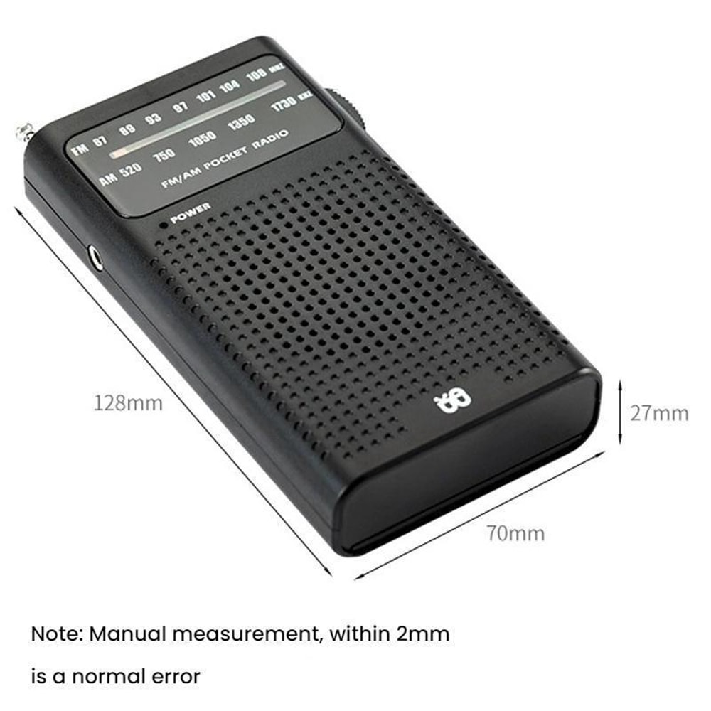 Portable AM FM Radio Pocket Receiver with Built-In Speaker and Headphone Jack