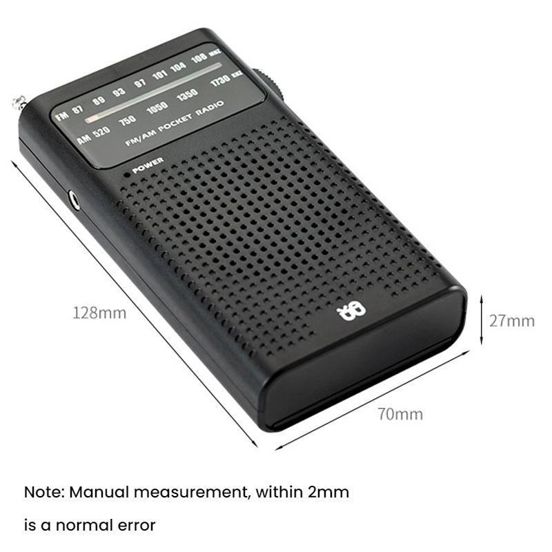 Portable AM FM Radio Pocket Receiver with Built-In Speaker and Headphone Jack