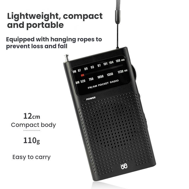Portable AM FM Radio Pocket Receiver with Built-In Speaker and Headphone Jack