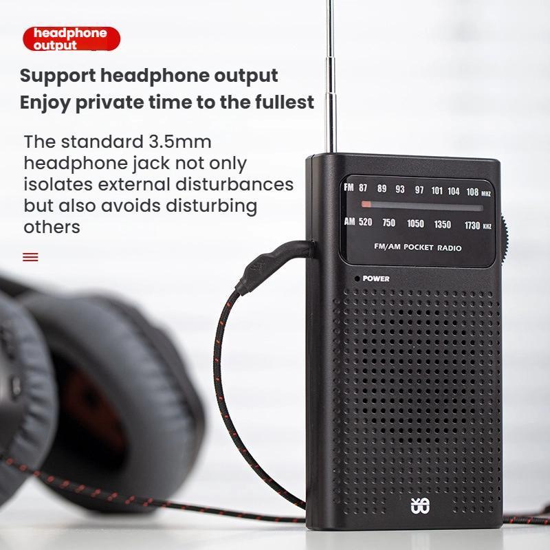 Portable AM FM Radio Pocket Receiver with Built-In Speaker and Headphone Jack