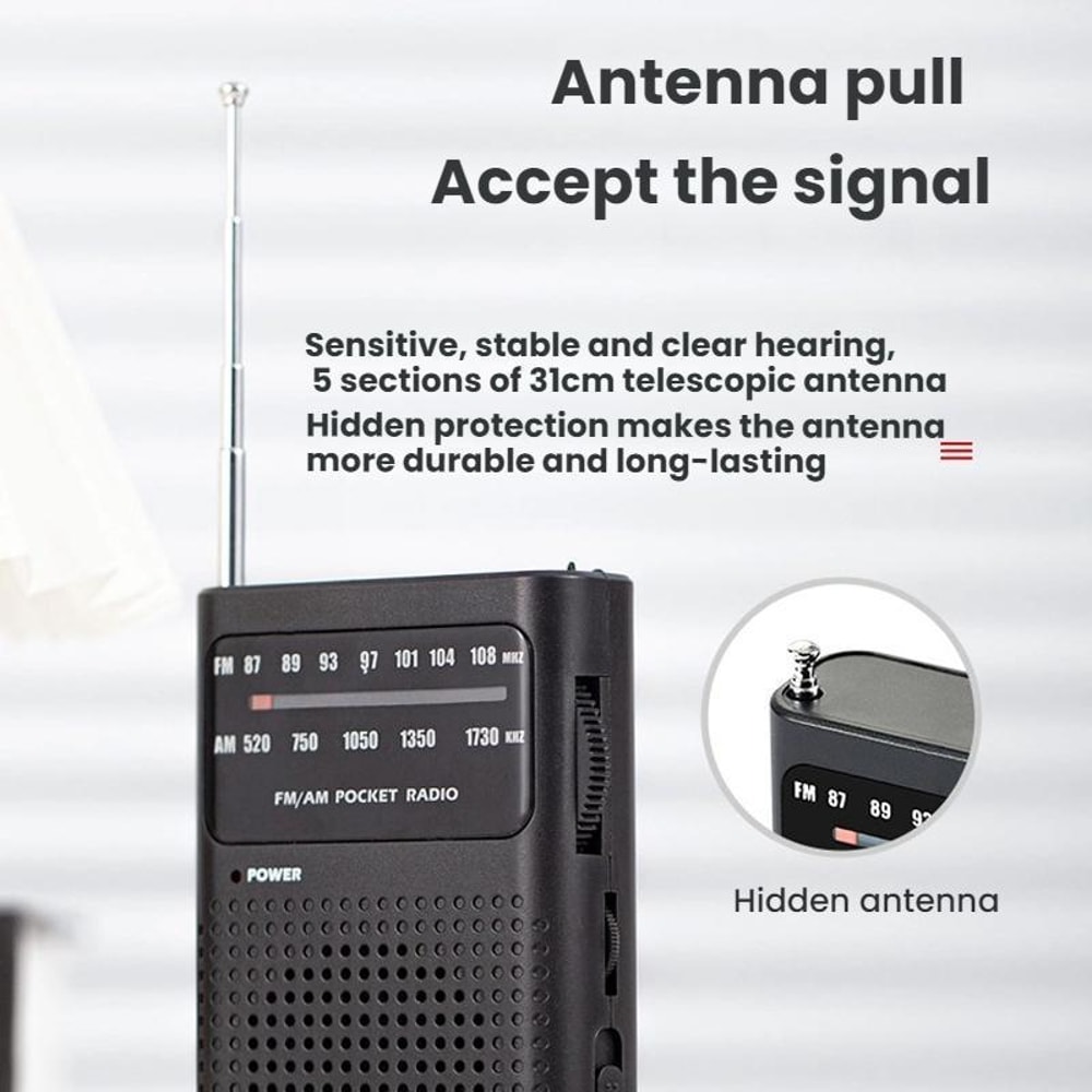Portable AM FM Radio Pocket Receiver with Built-In Speaker and Headphone Jack