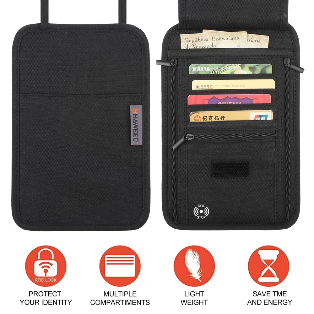 RFID Travel Neck Wallet Passport Holder With Hidden Document Organizer 4