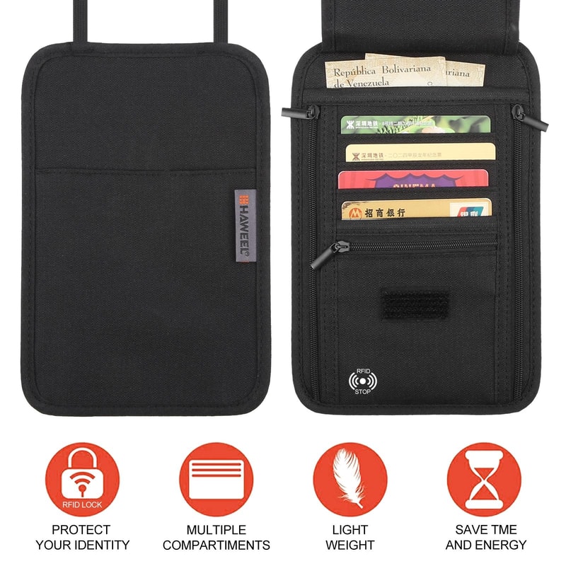 RFID Travel Neck Wallet Passport Holder With Hidden Document Organizer 4