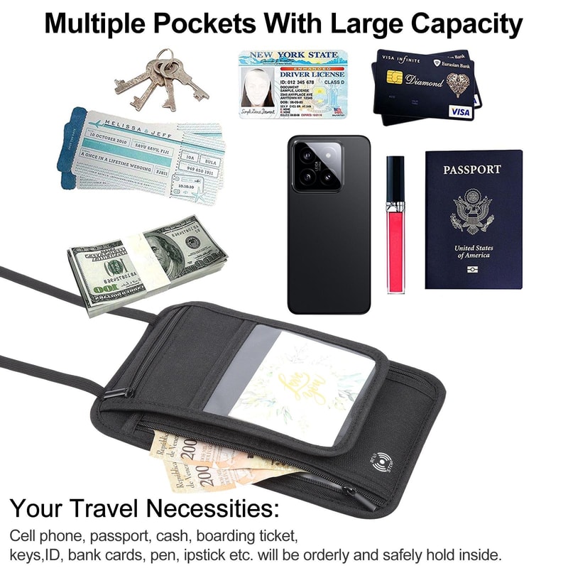 RFID Travel Neck Wallet Passport Holder With Hidden Document Organizer 5
