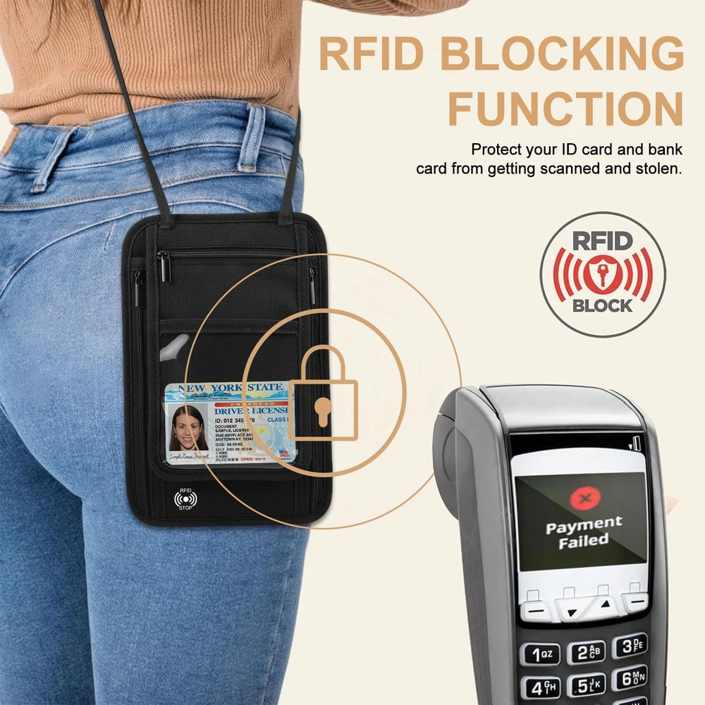 RFID Travel Neck Wallet Passport Holder With Hidden Document Organizer 6
