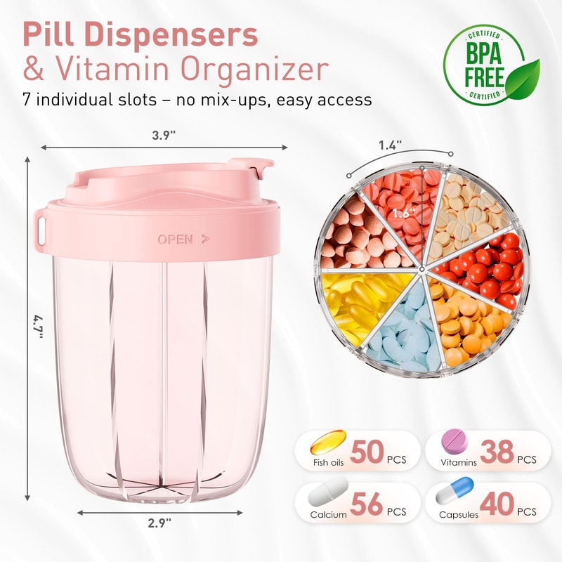 Portable Pill Organizer Cup With 7 Compartments Moisture Proof Medicine Storage Case 1