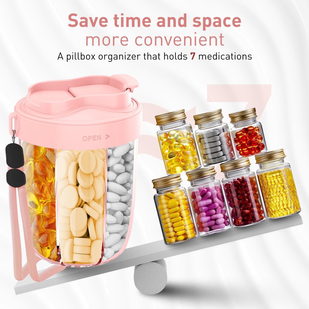 Portable Pill Organizer Cup With 7 Compartments Moisture Proof Medicine Storage Case 3