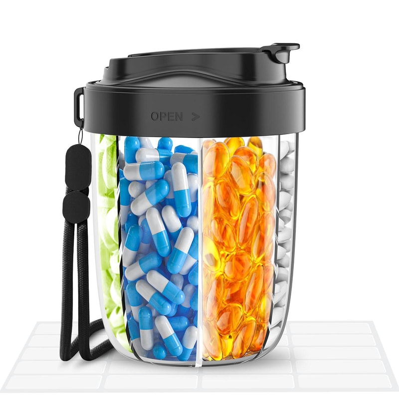 Portable Pill Organizer Cup With 7 Compartments Moisture Proof Medicine Storage Case 8