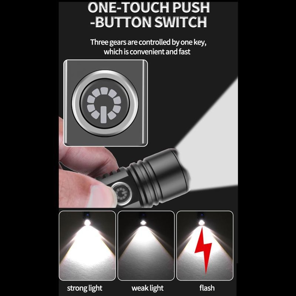 Mini Rechargeable Flashlight With White Laser Beam TypeC Charging Long Range Zoom Light 8