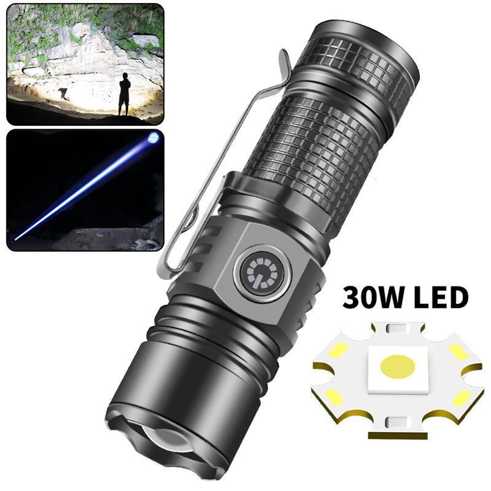 Mini Rechargeable Flashlight With White Laser Beam TypeC Charging Long Range Zoom Light 4