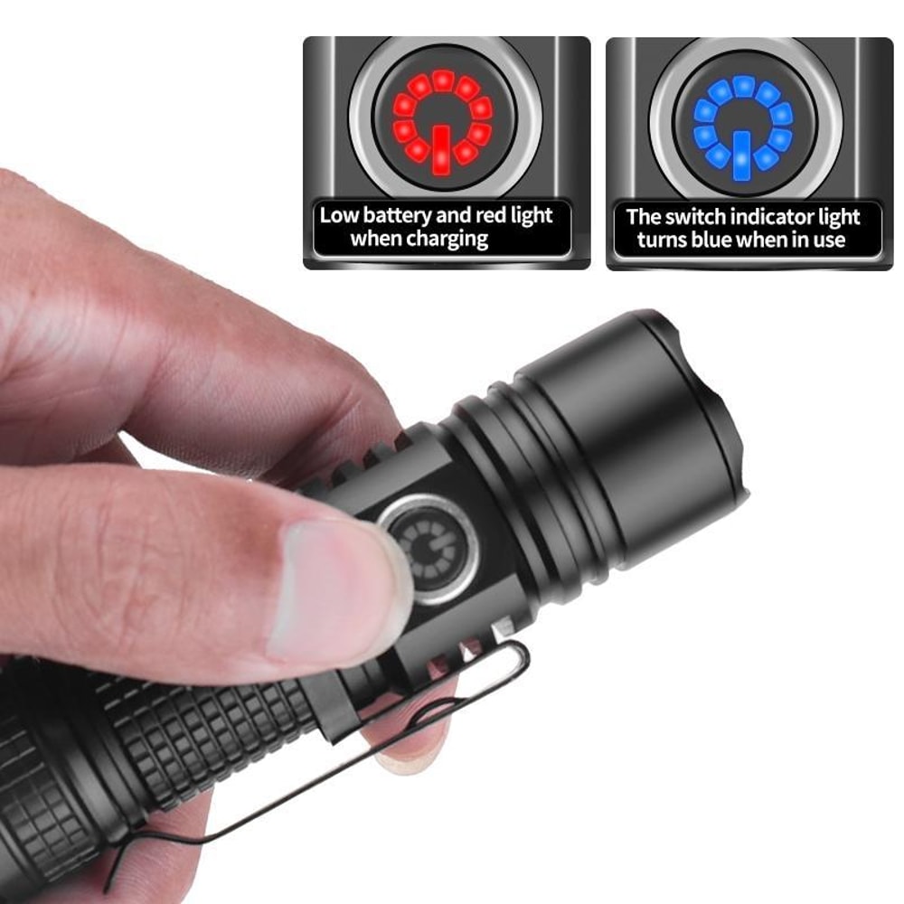 Mini Rechargeable Flashlight With White Laser Beam TypeC Charging Long Range Zoom Light 6