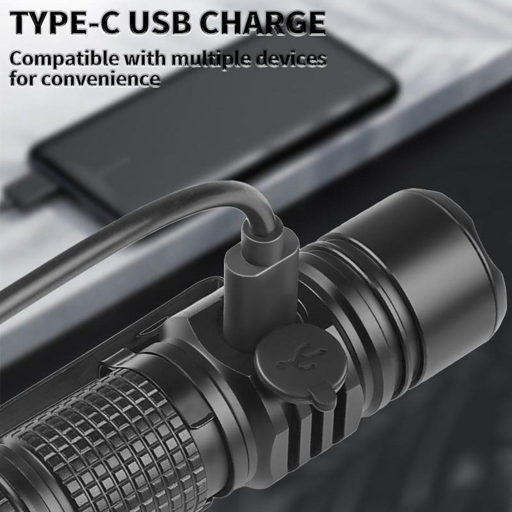 Mini Rechargeable Flashlight With White Laser Beam TypeC Charging Long Range Zoom Light 7