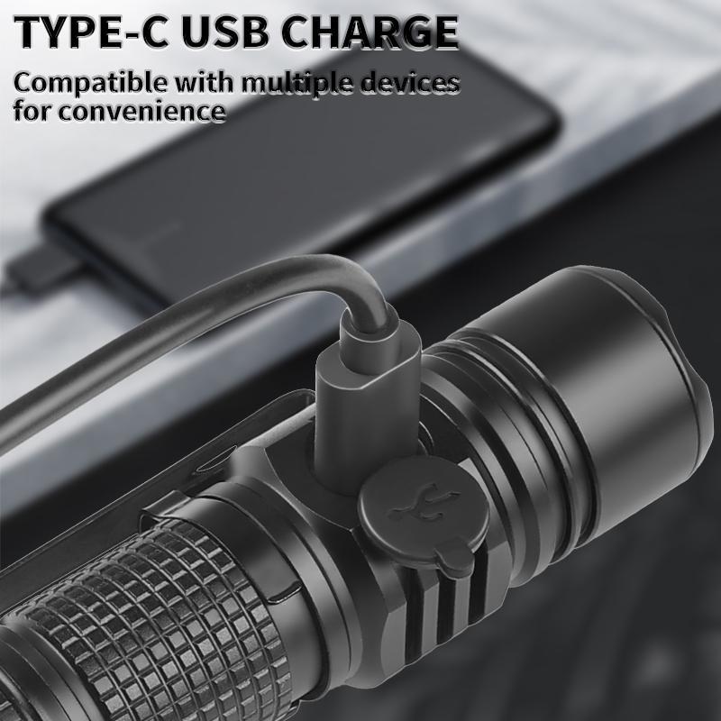 Mini Rechargeable Flashlight With White Laser Beam TypeC Charging Long Range Zoom Light 7