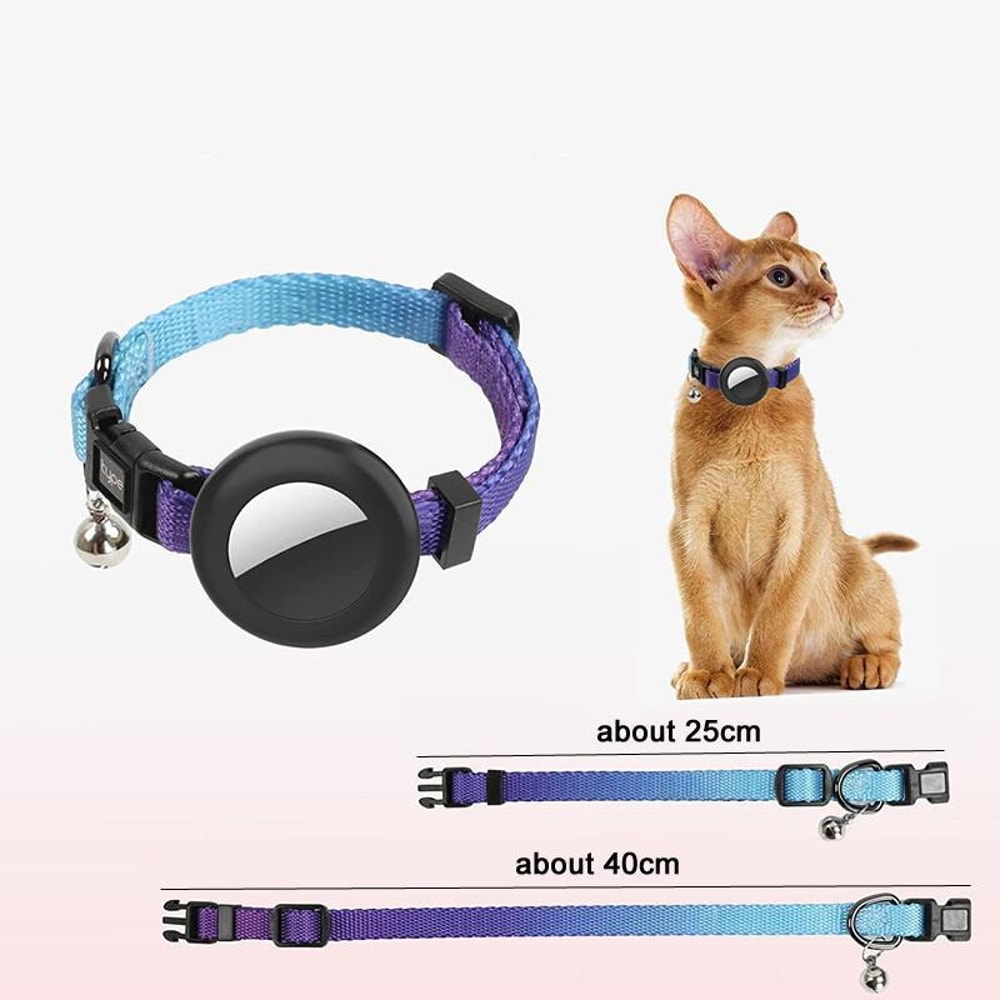Rainbow Gradient AirTag Cat Collar With Bell Waterproof Silicone Tracker Holder 3